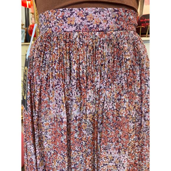 vintage 1970s rust chiffon maxi skirt high waist accordion pleat full boho 27 s - Picture 2 of 11